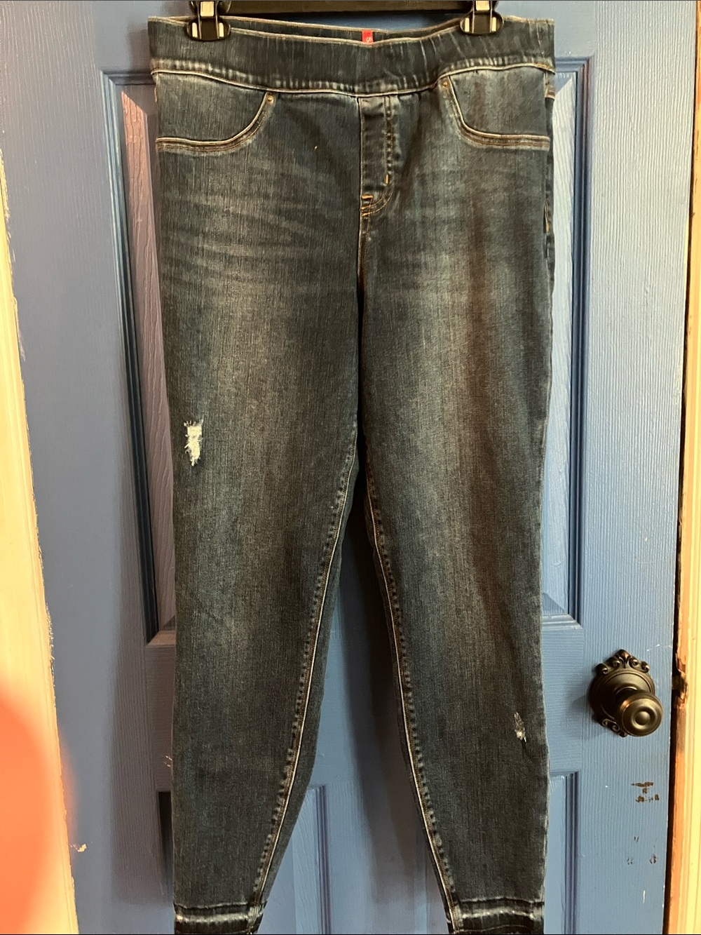 SPANX Dark Blue Denim Pants with Red Logo Tag